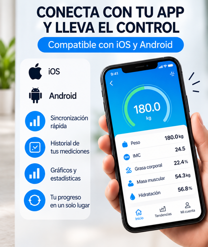 BASCULA / BALANZA DIGITAL INTELIGENTE CON CONEXION CON APP MOVIL